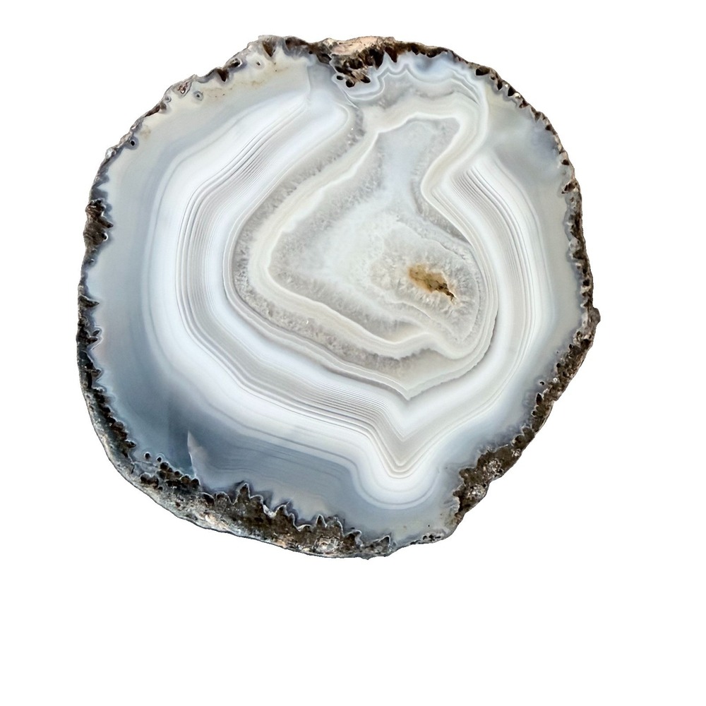Natural Agate Geode Nodule Half Polished Slab Banded Quartz Specimen 1.8lb